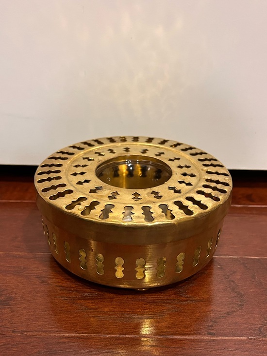 Hand Crafted Other - Vintage Solid Brass Pierced Cutout Tealight Holder & Teapot Warmer Made in India